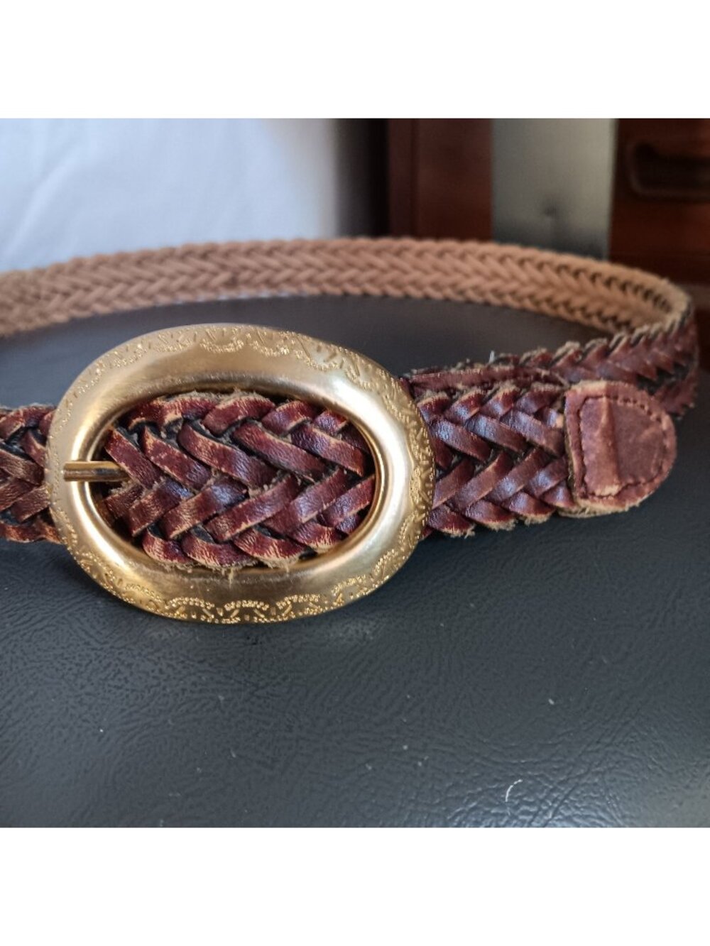 Boho Belt S/M 80's Braided Vintage Women's Genuine Leather Ornate Buckle Uruguay